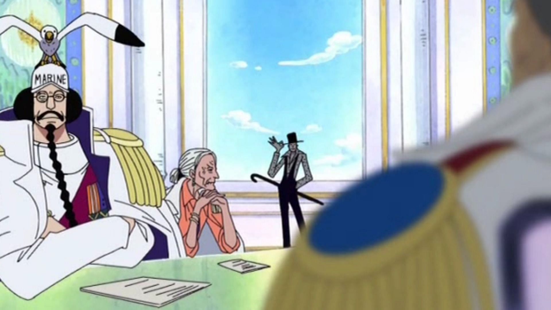 Laffite shows up at Mary Geoise without anyone noticing in One Piece (Image via Toei Animation)